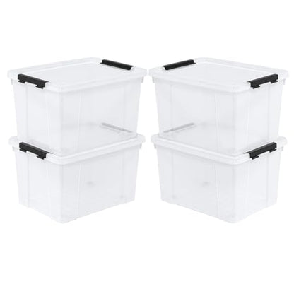 4-Pack 22 Quart Plastic Storage Bins with Lids, Plastic Latching Storage Box with Wheels, Clear - size: 22 Quart