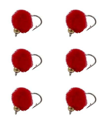 Bead Head Trout & Salmon Eggs, 12 Fly Fishing Lures in Size 12 - Streamer & Steelhead Flies - color: Red (6pc)