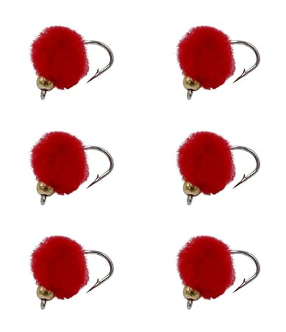 Bead Head Trout & Salmon Eggs, 12 Fly Fishing Lures in Size 12 - Streamer & Steelhead Flies - color: Red (6pc)