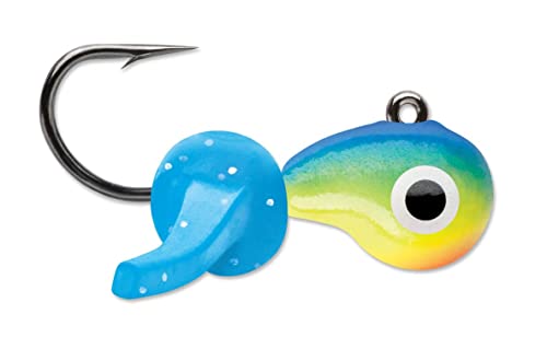 VMC Tungsten Mustache Jig, High-Density Ice Fishing Jig with Lifelike Larvae Body and Soft Appendages for Panfish, Crappie, Bluegill, Perch, and Trout - color: Glow Parrot, size: 1/16 oz.