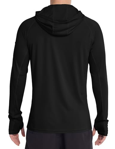 Roadbox Mens UPF 50+ Sun Protection Hoodie, Long Sleeve Fishing Shirt with Mask, Lightweight UV SPF Hooded for Hiking Running - color: Black, size: Small