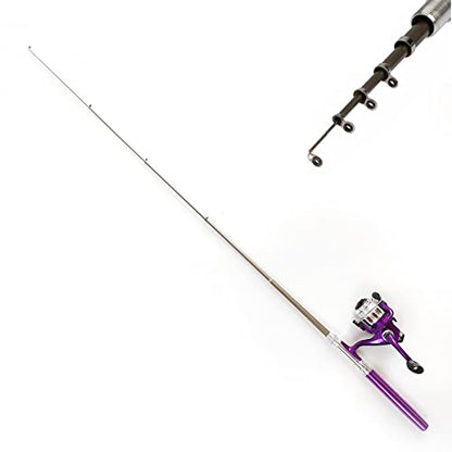 Compact Pocket Telescopic 38inch Mini Pen Fishing Rod Spinning Reel Combos Pen Folded Fishing Pole Spinning Wheel Gift for River, Lake, Reservoir, Ice Fishing and So On - color: Purple