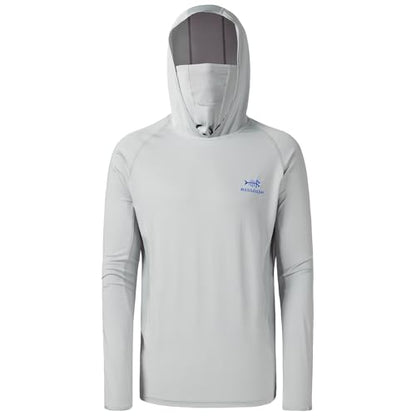 BASSDASH UPF 50+ Men’s Long Sleeve Fishing Shirt with Mask UV Neck Gaiter Hoodie - color: Cool Grey, size: X-Large