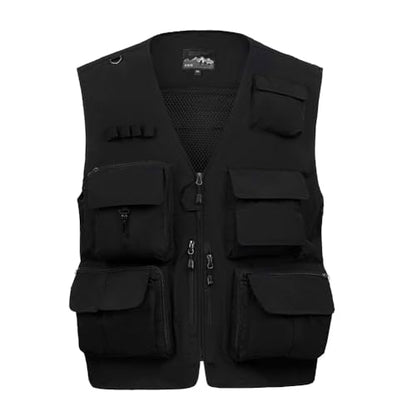 TOLOER Men's Summer Fishing Vest Multi Pockets Casual Vests Waterproof Quick Dry Outdoor Mountain Photography - color: Black-8898, size: Large