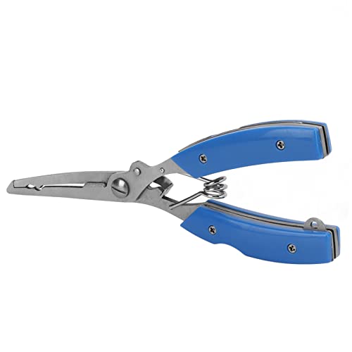 Fishing Pliers Multifunctional Stainless Steel Fishing Scissors with 2 Blades Braid Line Cutters Hook Remover - color: Blue
