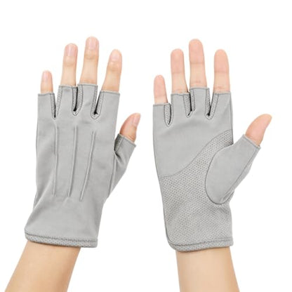 JIAHG Women Men's Driving Gloves Summer UV Sun Glove Non Slip Touchscreen Cotton Gloves Outdoor Sunblock Mittens for Cycling - color: Cotton-grey Half Finger