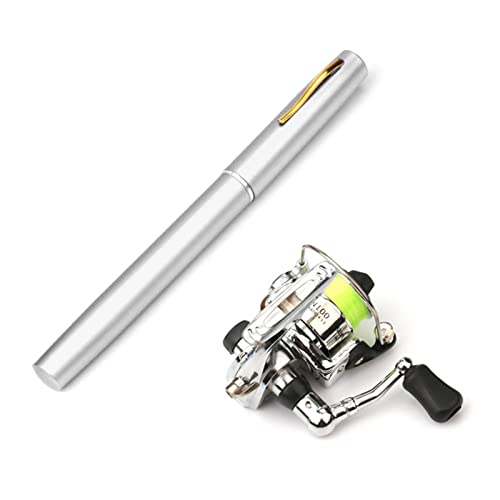 Lixada Fishing Rod Reel Combo Mini Pen Fishing Pole Kit Telescopic Fishing Rod Spinning Reel Combo Kit - color: Silver, size: 1.0 m
