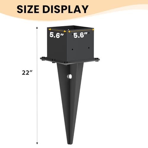 2 Pcs 22-inch 6"x 6" Fence Post Anchor Ground Spike(Internal 5.6"x5.6") | Metal Post Stake Ground With Black Powder-Coated|Fence Stakes Post Base For Deck|Fence|Porch|Railing|Mailbox - size: 2, style: 6"x 6"