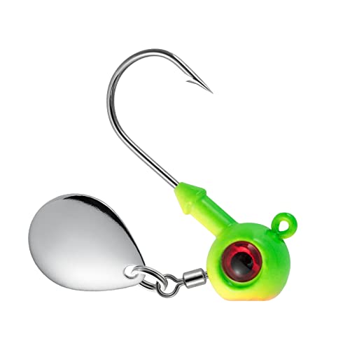 Dr.Fish 10 Pack Underspin Jigs Heads Freshwater Swimbait Ball Jig Bass Walleye Fishing Hooks Colorado Spinner Blade Flat Bottom Stand up - color: Firetiger, size: 1/8oz-Hook #2