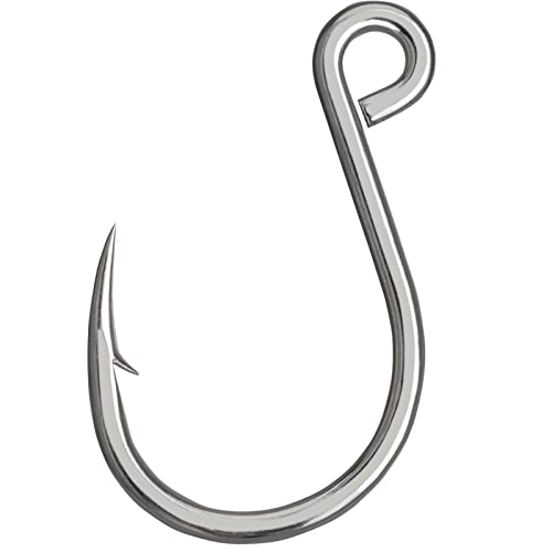 THKFISH 50pcs/100Pcs Box Inline Single Hooks Replacement Fishing Hooks for Lures Baits Inline Circle Hooks Large Eye with Barbed Saltwater Freshwater #2#1 1/0 2/0 3/0 - color: inline hook 3X strong-50pcs-silver