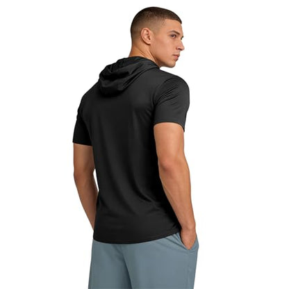 HovSiyla 5 Pack Mens Fishing Hoodie UPF Sun Protection Quick Dry Short Sleeve Shirts Hiking Casual Performance Face Mask Top - size: X-Large