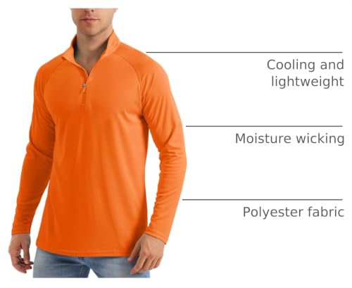 MAGCOMSEN Men's Long Sleeve Sun Shirts UPF 50+ Tees 1/4 Zip Fishing Running Rash Guard Athletic T-Shirts - color: Orange, size: Large