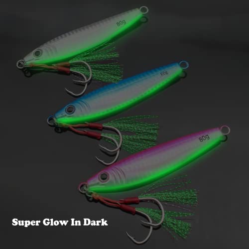 Fishing Jigs Vertical Saltwater Jigs Vertical Jigging Spoon Fishing Tuna Lures Boat Fishing Artificial Lures for Tuna, Grouper, Dogtooth, Snapper, Bass, Salmon/60g, 80g,120g - color: 3pcs-white&blue&red