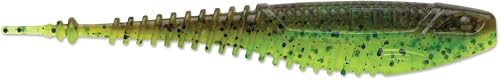 CrushCity Freeloader Soft Plastic Swimbait Minnow, Natural Swimming Action for Jig Heads & Multi-Species Bass Fishing, 4-1/4", Green Pumpkin Chartreuse Pepper