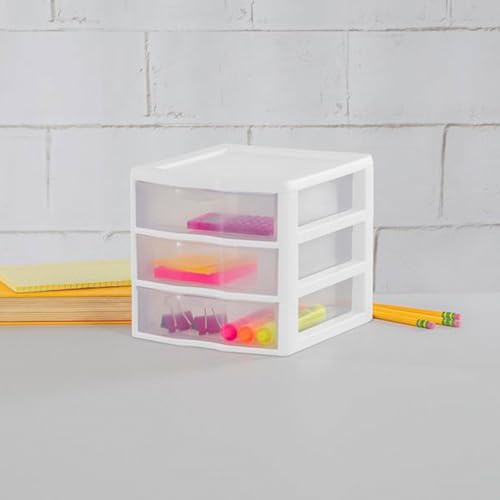 Sterilite Clearview Plastic Multipurpose Small 3 Drawer Desktop Storage Organization Unit for Home, Classrooms, or Office Spaces, White, 6 Pack - size: 6 Pack