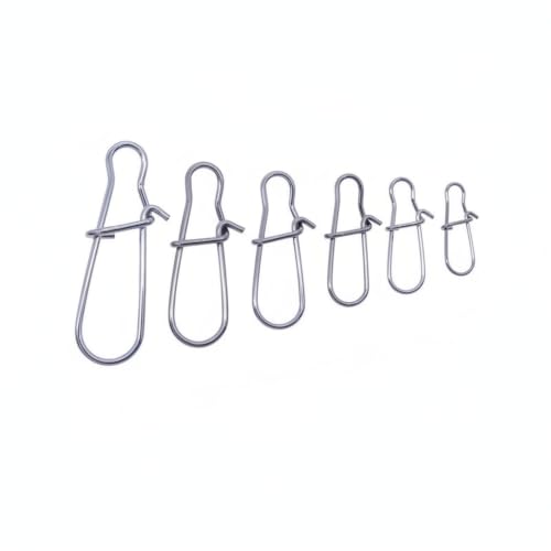 Gourd-Shape Stainless Steel Lure Snaps, Silver Finish Quick-Change Connectors for Saltwater and Freshwater Fishing Tackle (100-Pack Assorted Sizes) - size: 3.94 x 3.15 x 0.98"