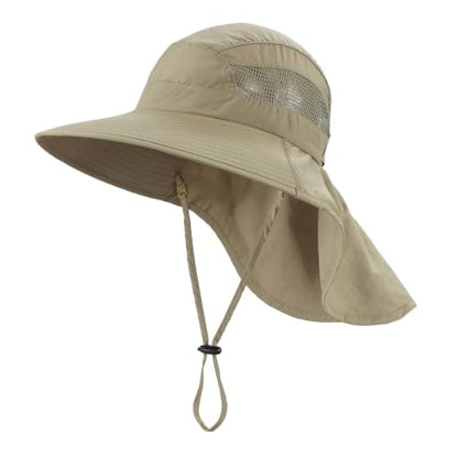 Home Prefer UPF50 Wide Brim Kids Sun Hat Neck Flap Boys Girls Sun Protection Hat for Beach Fishing - color: Khaki, size: 4-8 Years