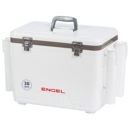 Engel UC30 Leak-Proof, Air Tight, Fishing Drybox Cooler with Built-in Fishing Rod Holders, Also Makes The Perfect Hard Shell Lunchbox for Men and Women - color: White