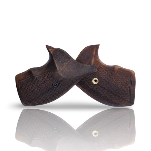 J Round Revolver Grips Compatible with S&W, Real Wood Gun Grips fits Smith & Wesson J Frame Round Butt .38 Special and 9mm Revolvers/Screw Included - color: Fishscale - Brown, size: Walnut Wood