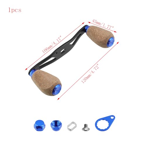 Fishing Reel Handle Replacement Parts Blue Fishing Baitcasting Reel Handle Rocker Arm Girp Fishing Rod Spinning Reel Grip with Wood Knob - color: Blue