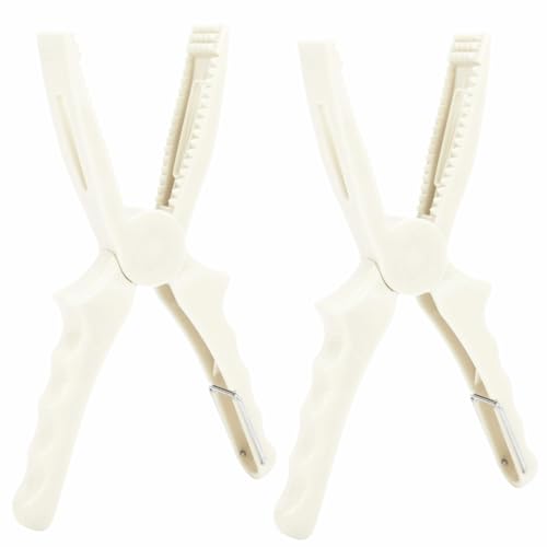 2 Pcs Fishing Pliers 8.1 Inch – ABS Fish Grip Clamp with Ergonomic Handle and Lanyard for Saltwater and Freshwater Fishing, Lightweight Portable Tackle Tool - color: White