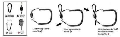 GOODCAT Strongest Magnetic Fly Fishing Net Release - Retractable Coiled Lanyard with Carabiner, Magnet Keychain Clip Retractor - color: A:Black