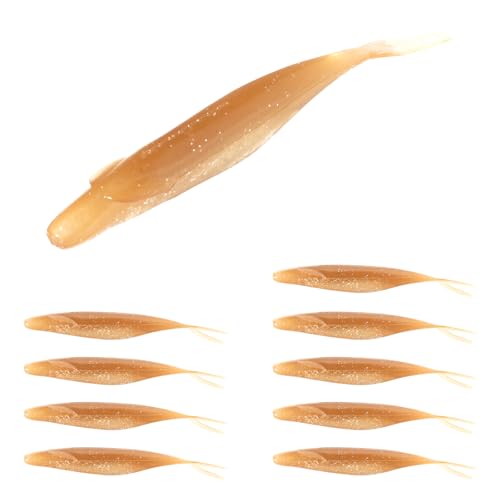 Soft Plastic Jerkbait Fishing Lures, 5 Inch Fluke Style Minnow Swimbaits for Bass, Walleye, Trout & Crappie, Scented Soft Baits for Freshwater & Saltwater, 10 Pack - color: Orange Silver Shad