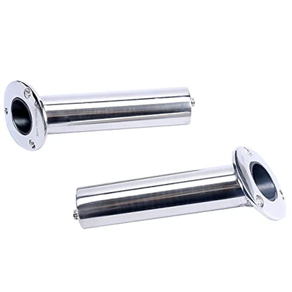 (Set of 2) Amarine-Made Heavy Duty Stainless Steel 316 Deluxe Rod Holders with Drain, Flush Mount Fishing Rod Pole Holders, 30 Degree | Polished Heavy Duty Stainless Steel, Directed Drain Prevents Boat Hull Water Damage, Long Service Life, Low Replacement