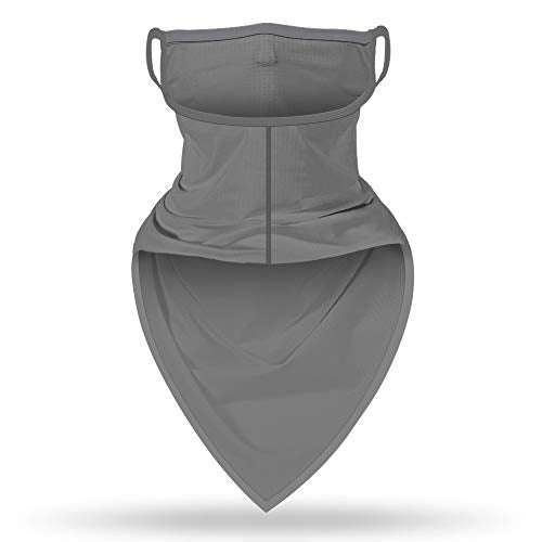 YAYOUREL Neck Gaiter Face Mask Bandanas for Men Women UV Face Scarf Cover Ear Loop Hole Facemask for Fishing Running Cycling - color: Solid Gray