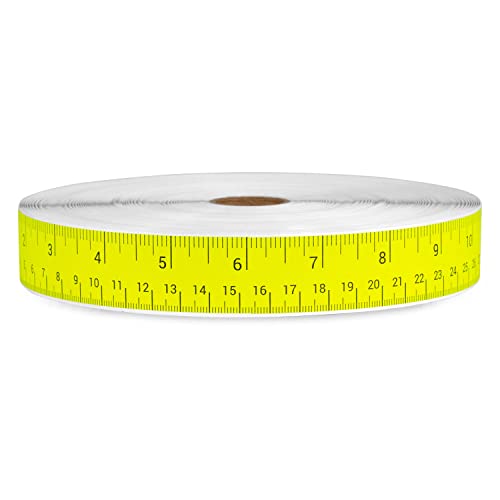 12 inch / 30-Centimeter Repeatable Stick-On Measuring Tape (12-inch, Yellow - 300 ft) Both Metric and Standard Units - Peel-and-Stick Ruler Tape for Left-to-Right Reading (inch/mm) - color: Yellow & Black