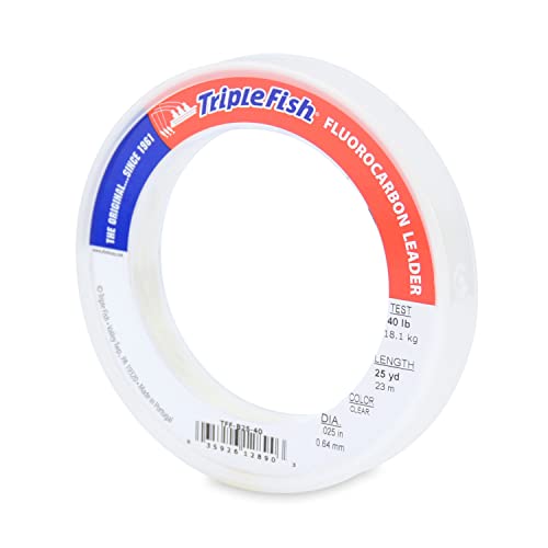 Triple Fish 100% Fluorocarbon Fishing Leader - Clear Invisible Strong and Heavy Duty Highly Abrasion Resistant, Fast Sinking Freshwater & Saltwater - style: 40 Lb, 25 Yd Bracelet