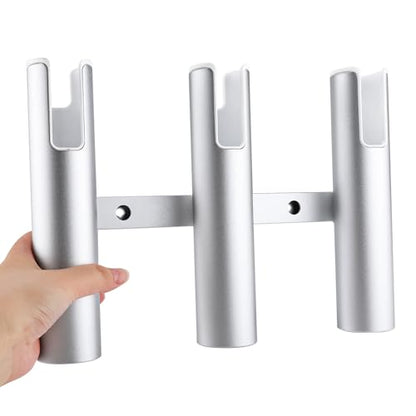 NovelBee 2pcs 3 Tube Fishing Rod Holders for Boat,Aluminium Rod Holders with Screws - color: Silver & White