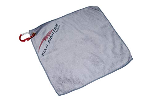 Fishing Towel - Microfiber Bait Towel - 16" x 16" Grey with Carabiner & Bottle Opener