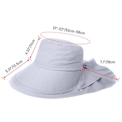 Womens Sun Hat UPF 50+ Wide Brim and Ponytail Hole, Hiking Safari Hat with Neck Flap… - color: Light Grey+army Green