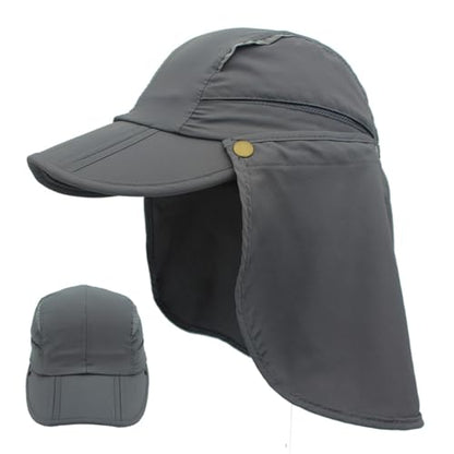 Connectyle Men's Sun Hat with Detachable Neck Flap Adjustable Outdoor UPF 50+ Baseball Sun Cap for Fishing Hiking Golfing - color: Dark Grey
