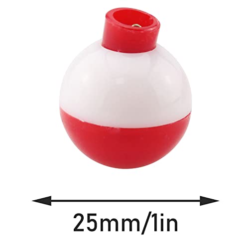Fishing Bobber 20PCS Red and White ABS Plastic Snap-on Fishing Floats Bobber Round Buoy Fishing Tackle Accessories - size: 25mm