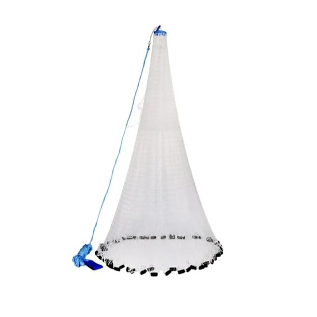 Fishing Net - Nylon Cast Nets for Fishing with Zinc Sinkers, Heavy Duty Casting Net for Saltwater & Freshwater for Bait, Strong Mesh Easy Throw Fish Net for Fishing - size: 4.8M NET DIAMETER/8FT NET HEIGHT