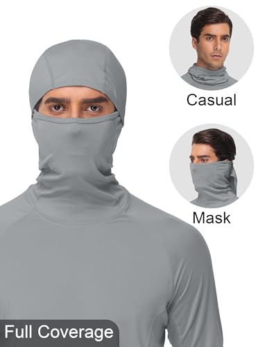 Roadbox Men's UPF 50+ Sun Shirt Long Sleeve Fishing Hoodie, UV Protection Hooded Rash Guard with Mask for Hiking Running - color: Light Gray, size: Large