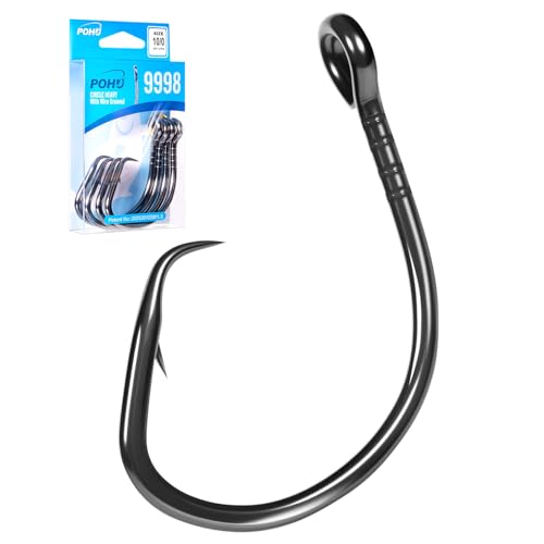 Circle Hooks with Line Groove,Big Game Heavy Duty 5X Strong Fishing Hooks,High Carbon Alloy Steel Live Bait Fish Hooks for Saltwater Freshwater Tuna, Marlin,Shark, Catfish Size 6/0-12/0 - size: 12/0_3pcs