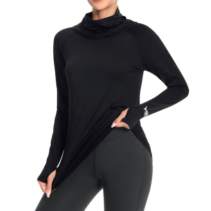 BASSDASH Women’s UPF 50+ Hoodie Shirt with Breathable Face Mask - color: Black, size: Small