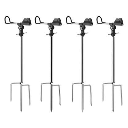 Fishing Pole Holder Upgraded 360° Adjustable Stainless Steel, Fishing Rod Holder for Ground, Heavy Duty Bank Fishing Outdoor Fishing Gear - color: 4P Black