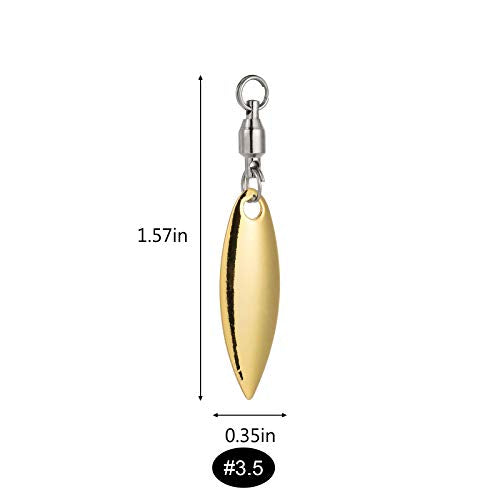 Alwonder 10 Pack Spinner Blades with Ball Bearing Swivels Tail Spinner Spinnerbait Lure Making Supplies Bass Lures Soft Lures - color: #3.5 Willow Blades, Gold, 10pcs