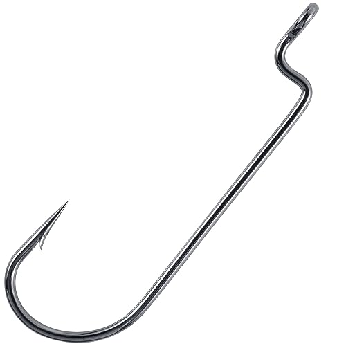 Dr.Fish 100 Pack Round Bend Worm Hooks, Freshwater Bass Fishing EWG Hooks, Carolina Rig/Texas Rig - size: #5/0-100Pack