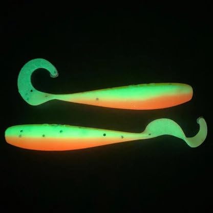 A.M. Fishing Curly Tail Jerkshad 4 Inch Soft Baits Garlic Infused,– 8 Pack – Saltwater & Freshwater Fishing Lures for Bass, Redfish, Snook, and Trout - color: Atomic Firebelly