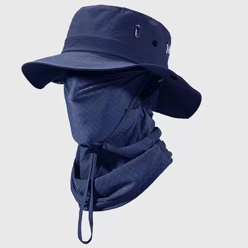 Fishing Hat with Summer Breathable Neck Gaiter, Wide Brim Sun Hat for Men & Women, Outdoor UV Sun Protection Hat & Face Mask - color: Dark Blue