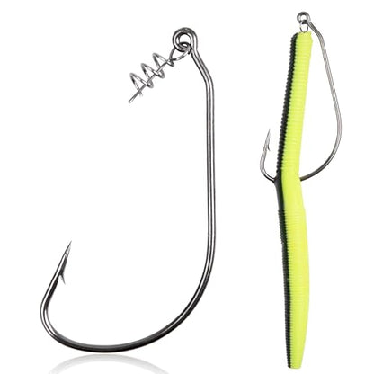 Twistlock Fishing Hooks,50pcs Bass Fishing Worm Hooks with Centering Pin Spring Unweighted Swimbait Hooks for Soft Plastics Lure Baits Saltwater Freshwater Size 1/0 2/0 3/0 4/0 5/0 - size: Size 5/0-50pcs