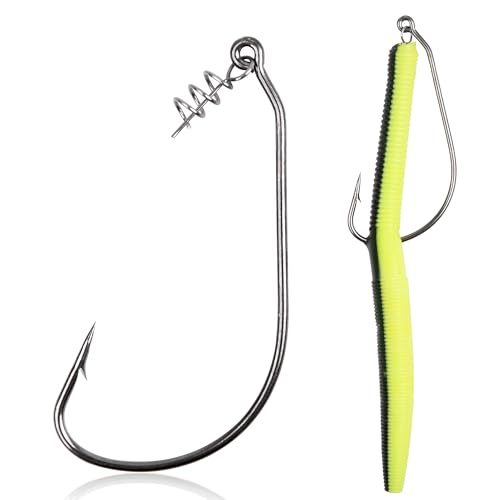 Twistlock Fishing Hooks,50pcs Bass Fishing Worm Hooks with Centering Pin Spring Unweighted Swimbait Hooks for Soft Plastics Lure Baits Saltwater Freshwater Size 1/0 2/0 3/0 4/0 5/0 - size: Size 1/0-50pcs