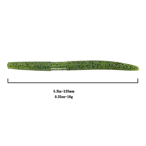 Soft Plastic Bass Fishing Lure 5.3" Senko Style Worms-Salt Impregnation, Ribbed Design Slow Sinking Swimbaits - color: 01-Watermelon geen