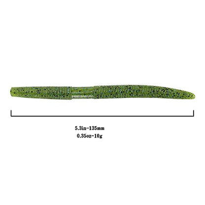 Soft Plastic Bass Fishing Lure 5.3" Senko Style Worms-Salt Impregnation, Ribbed Design Slow Sinking Swimbaits - color: 01-Watermelon geen