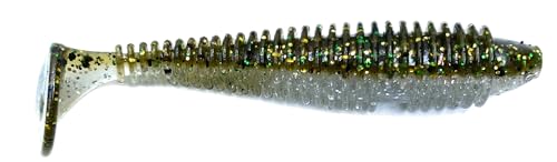 Phat Pak Baits - Phat Swimmer Keitech Style Paddletail Swimbait 2.8" 30ct Ribbed Scented Soft Plastic Bass Fishing Lure - color: Emerald Shiner